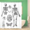 Science Shower Curtain, Black Chalkboard Biology Hand Written, Cloth Fabric Washable Bathroom Decor Set With Hooks, Black Brown