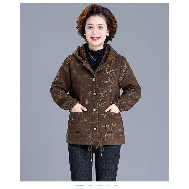 Foreign-style Cotton-padded Jacket with Hooded Short Section for Middle-aged and Elderly Women, Plus-size Padded Cotton-padded Jacket in Winter.