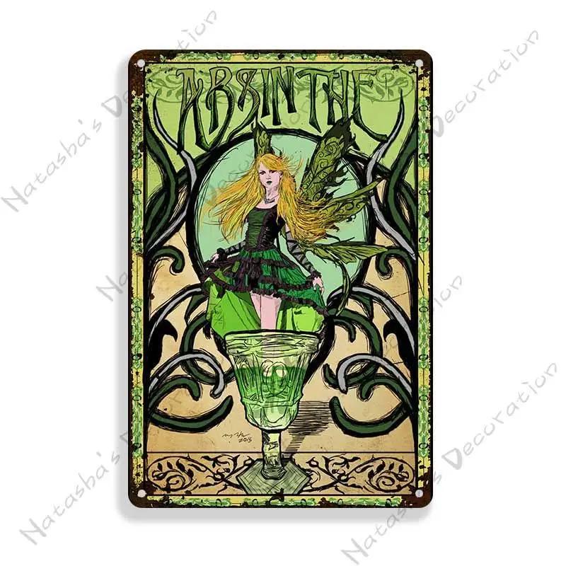 Absinthe Vintage Poster Beer Metal Sign Decorative Wall Plate Retro Metal Plaque Man Cave Home Metal Plate Wall Industrial Decor