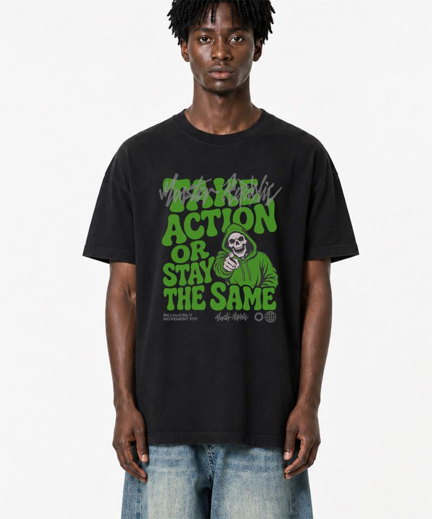 MONSTER REPUBLIC Take Action Light Green T-Shirt Black_9171
