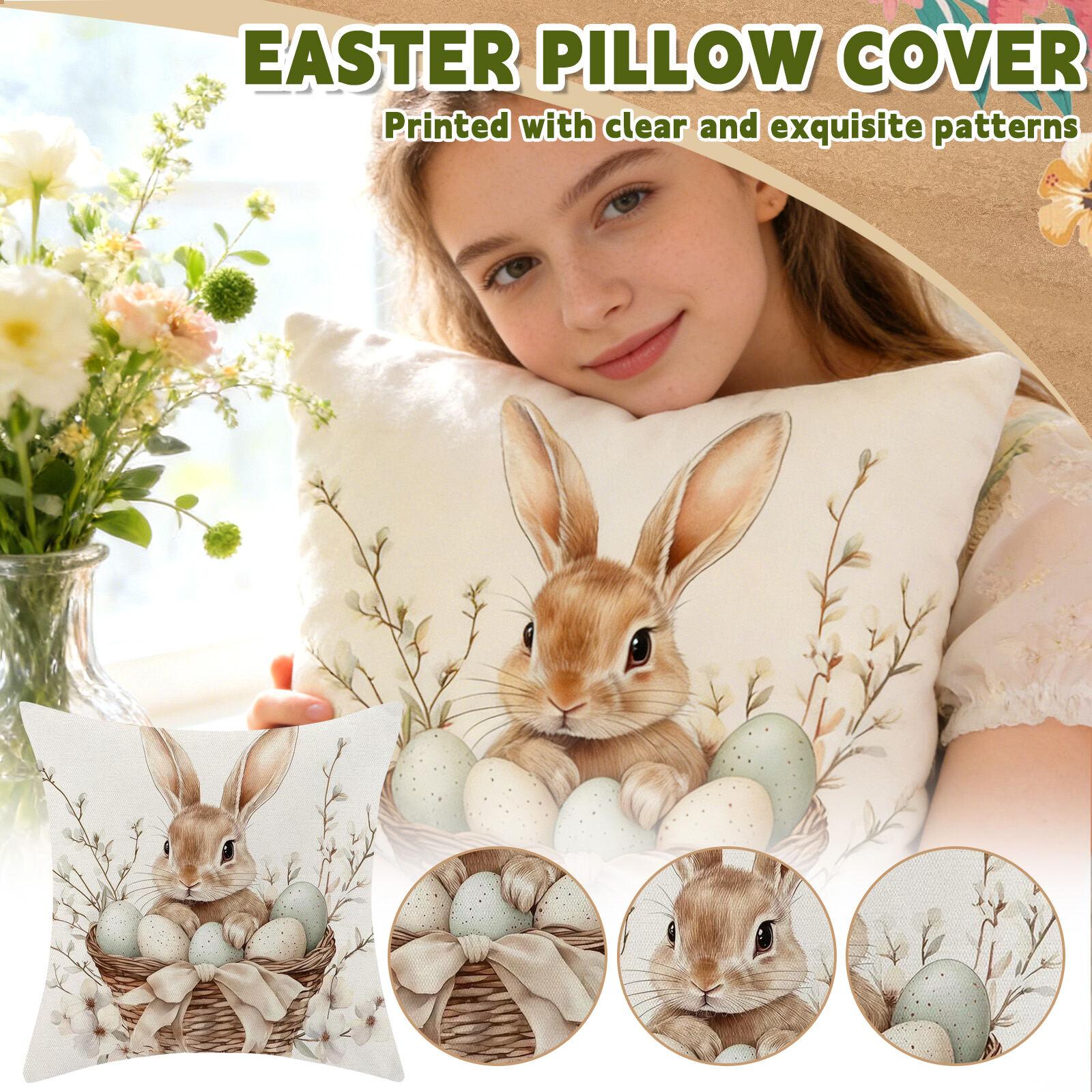 

Easter-themed 4-piece Pillowcase Set With Retro Bunny And Egg Patterns. Standard Size Sofa And Bed Headboard Cushion Covers. Skin-friendly And Fabric One Size