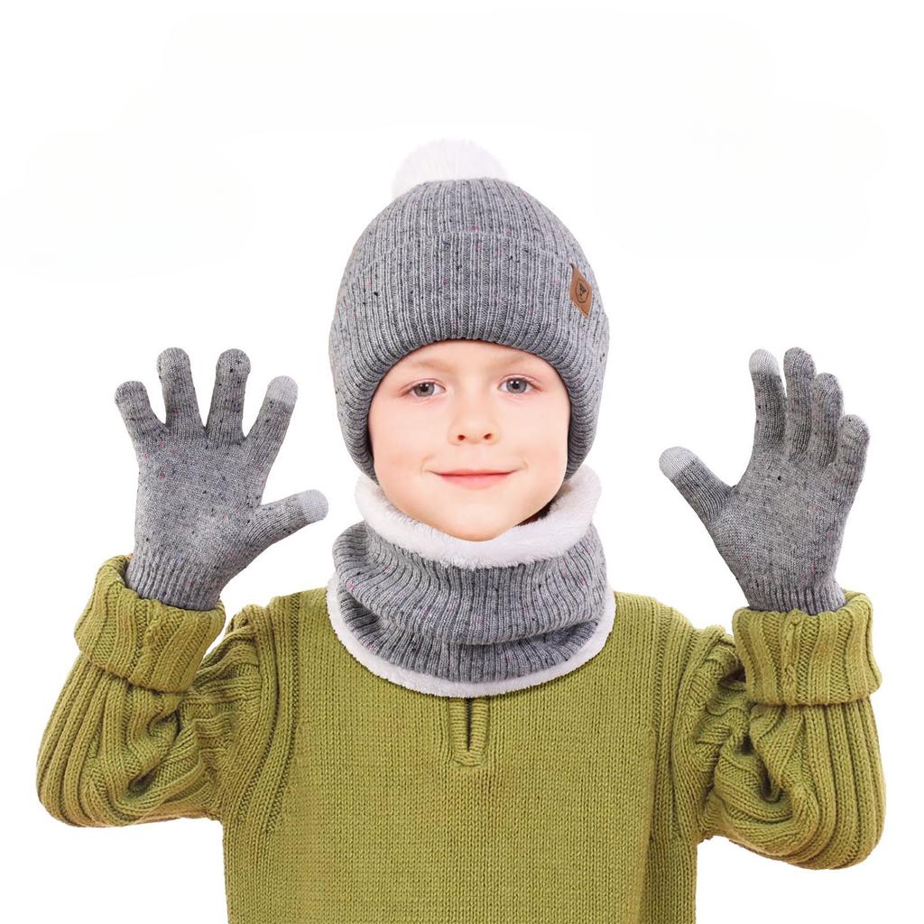 Children's Hat Scarf Gloves Three Piece Set Northern Winter Double Layer Cold Proof Knitted Hat Boys and Girls Scarves Three Piece Set