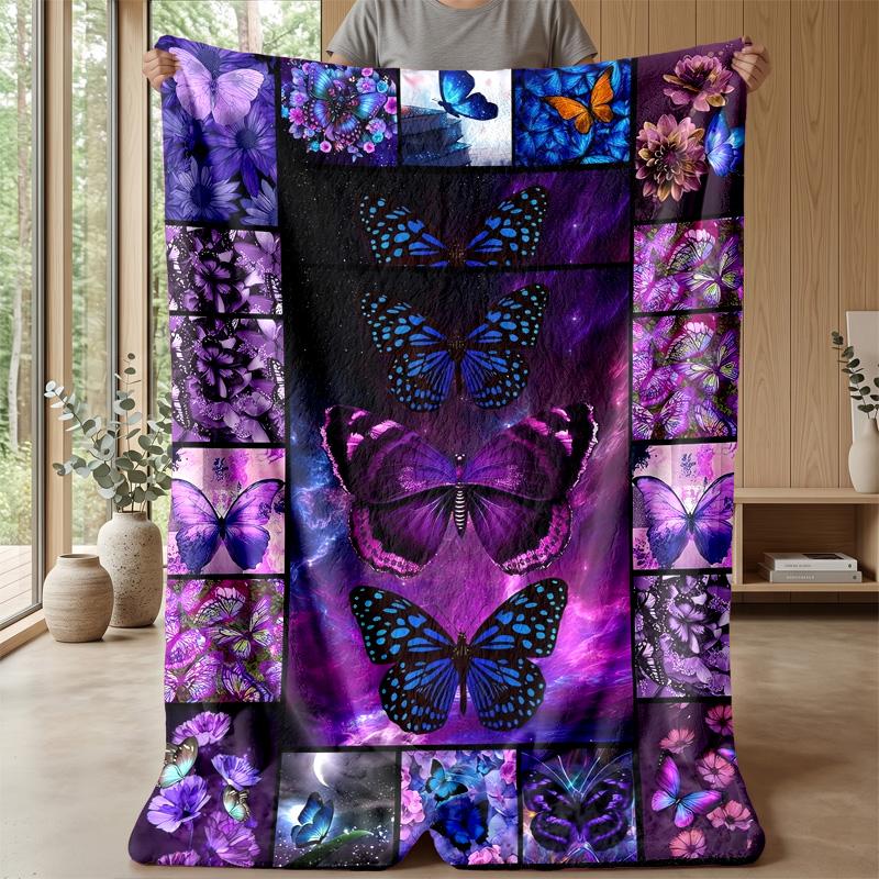 Butterfly Flower Art Collage blanket Personalized Name Flannel Blanket Soft Cozy Plush Throw for Sofa Bed Lightweight Home Decor