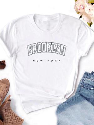 Brooklyn Baskılı Kadın Tişörtü Komik tişörtler Kadın Eğlence Sokak Giyim Tişörtü Camisas Mujer Sevimli Genç Kız Tişörtü