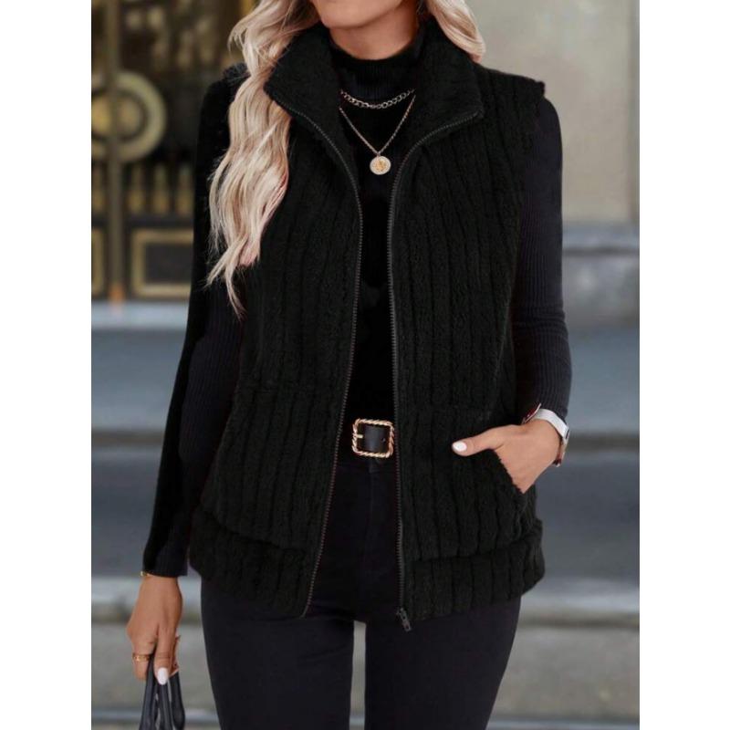 Women S Casual Turn Down Collar Zip Up Vest