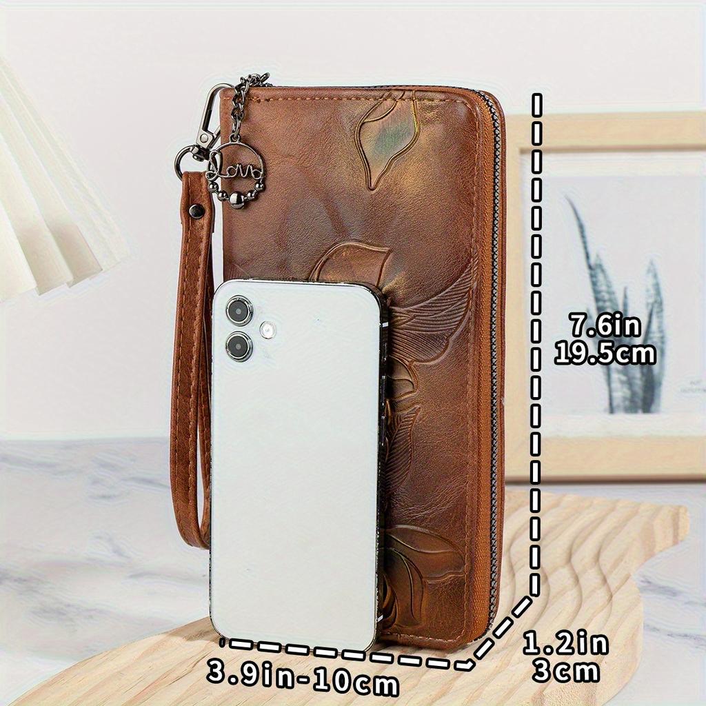 Retro Wallet Long Embossed Embossed Change Bag Zipper Wallet Pattern Multi-card Position Clutch Bag Mobile Phone Bag Wallet