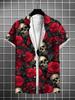Skull Head Floral Print Men'S Casual Shirt Single Breasted Button-Up Short Sleeve for Summer Vacation & Casual Attire Everyday