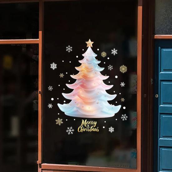 Christmas Colorful Tree Window Cling Removable Waterproof PVC Winter Merry Christmas Static Glass Sticker Holiday Party Decoration Decal