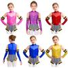 Girls Circus Costume Set Shiny Sequins Mock Neck Sleeveless Jumpsuit Matched Metallic Over Sleeve