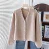 Waffle Knit Cardigan Women Spring Autumn Round Neck Versatile Sweater Fashion Top