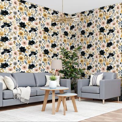 Soft Pastel Florals Wallpaper 22.83"X118" Waterproof Wallpaper for Living Room/Bedroom/Bathroom PVC Wall Sticker