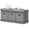 Three-Drawer Shoe Storage Bench, with Padded Top Seat - Grey