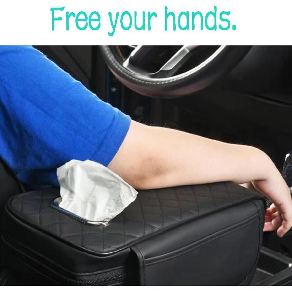 Car Armrest Cover Leather Car Console Covers Box Pad with Pocket and Tissue Box Arm Rest Cover for Car for SUV Truck Sedan Vehicle (Beige)