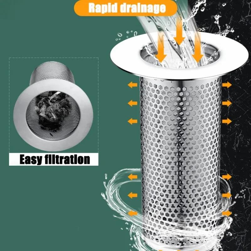Stainless Steel Floor Drain Filter Kitchen Sink Drain Strainer Stopper Anti Clogging Hair Catcher Filters Bath Leak Proof Plug