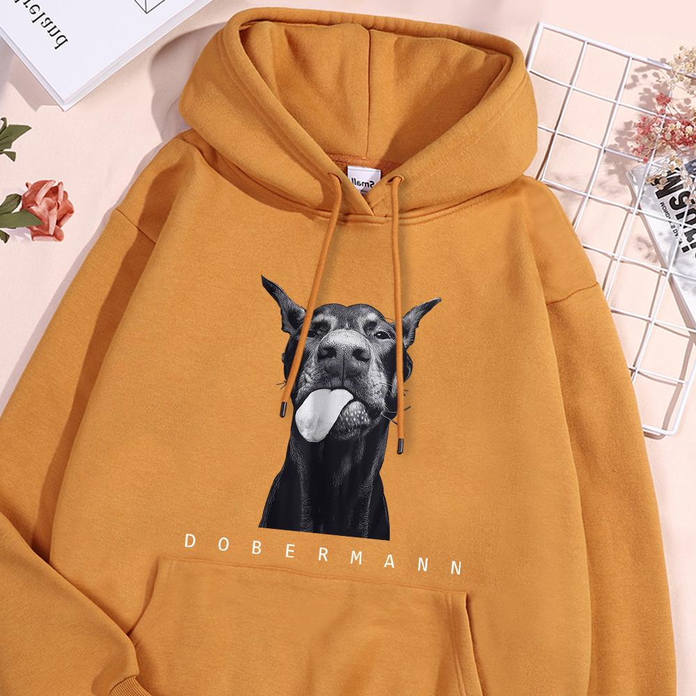 Dobermann Druck Mann Hoodie Vintage Warmer Hoodie Lässige Passform Kapuzenpullover Einfach Große Größe Sportbekleidung Damen
