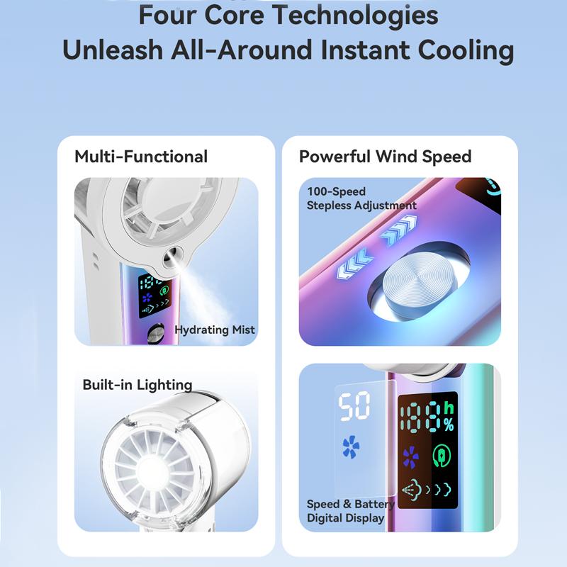 Portable Handheld Fan with Semiconductor Refrigeration Ice Compress 100 Gear Speed Rechargeable Low Noise for Outdoor Travel