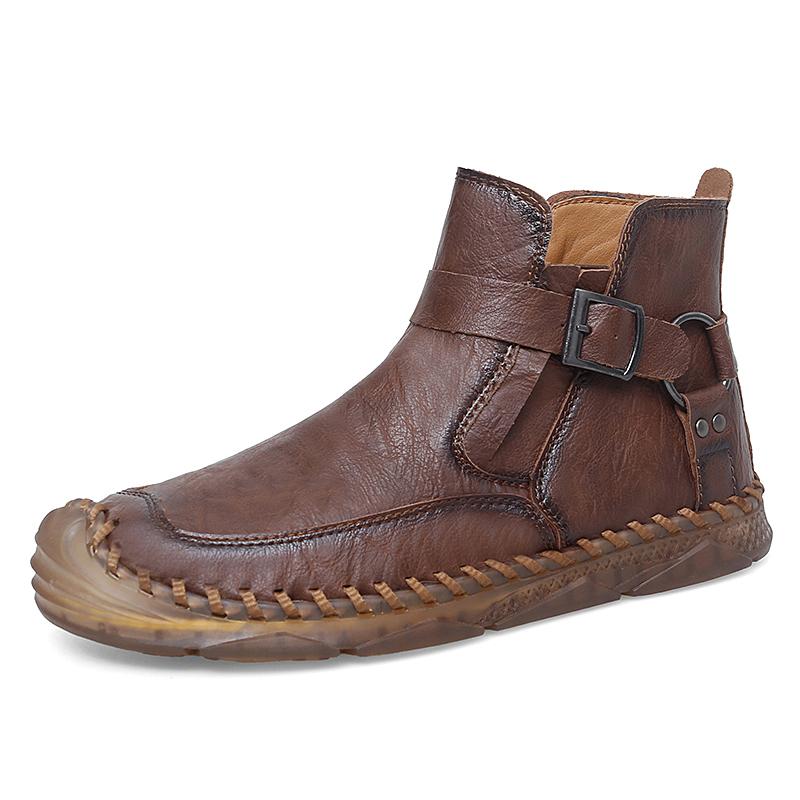 Fashion New Trend Men Ankle Boots Casual Social Chelsea Boots Outdoor Man High Top Walking Shoes All-match Leather Basic Boots for Men