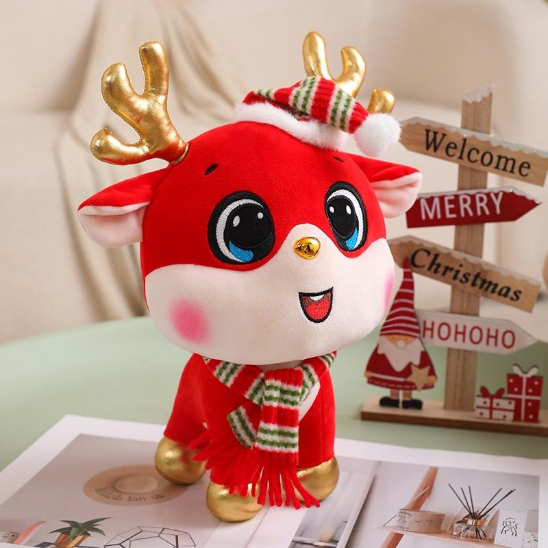 Милая Рождественская кукла-лось Плюшевая игрушка Шарф Рождественская шляпа Кукла-олень Детская компания Успокаивающая тряпичная кукла 30cm（0.22kg）