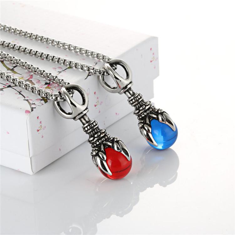 Edelstahl Monster Drachenklaue Anhänger Halskette mit Vajra Edelstein – Titanstahl Herrenschmuck, Europäischer & Amerikanischer Stil.
