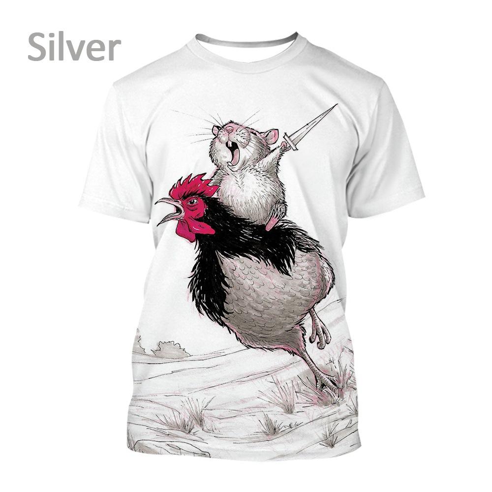 Chicken 3D Printed Short Sleeved T-shirt Summer Breathable Polyester Simple Round Neck Top