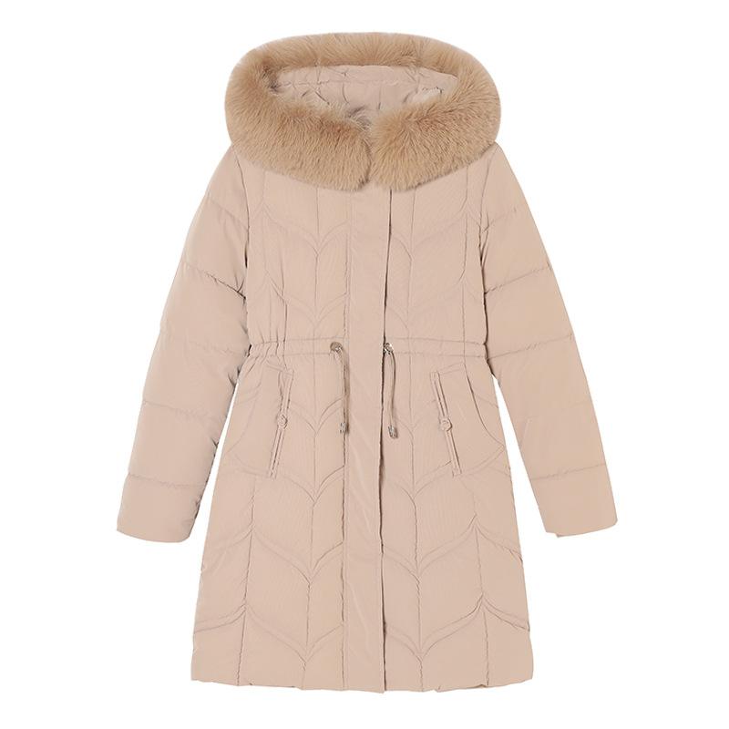 Jachetă căptușită cu bumbac Haine de iarnă pentru femei cu guler mare de blană și puf Nouă Groasă Lungă Coreeană Talie Jachetă căptușită cu bumbac.