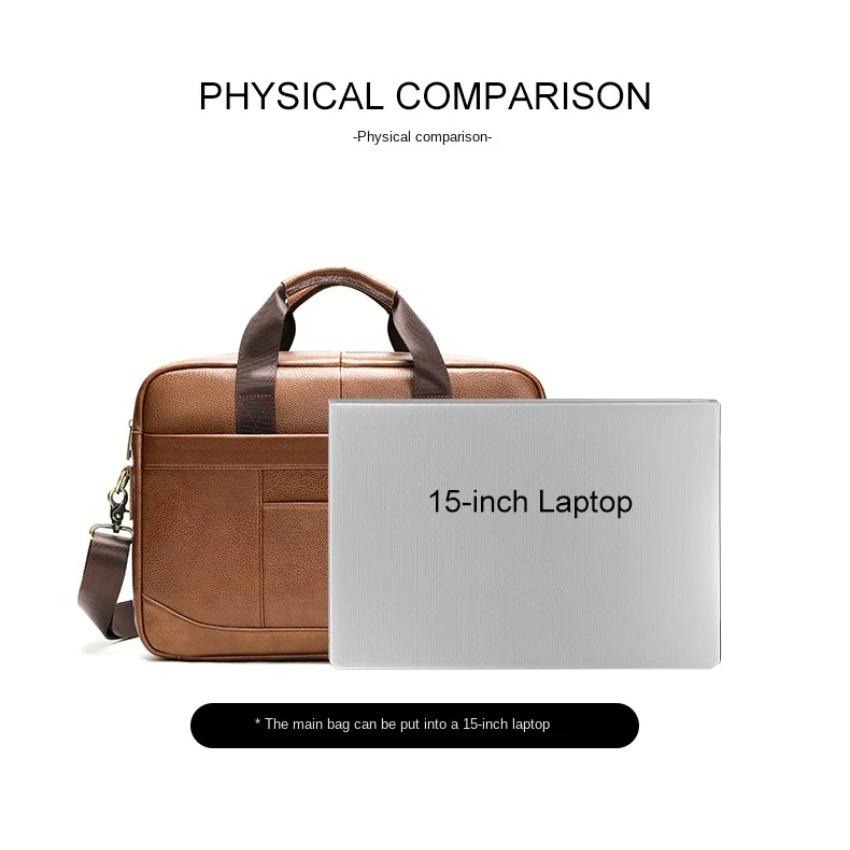 Men's Handbag 100% Genuine Leather Business Briefcase Large Capacity Cowhide Shoulder Crossbody Bag 14 Inch Laptop Bag