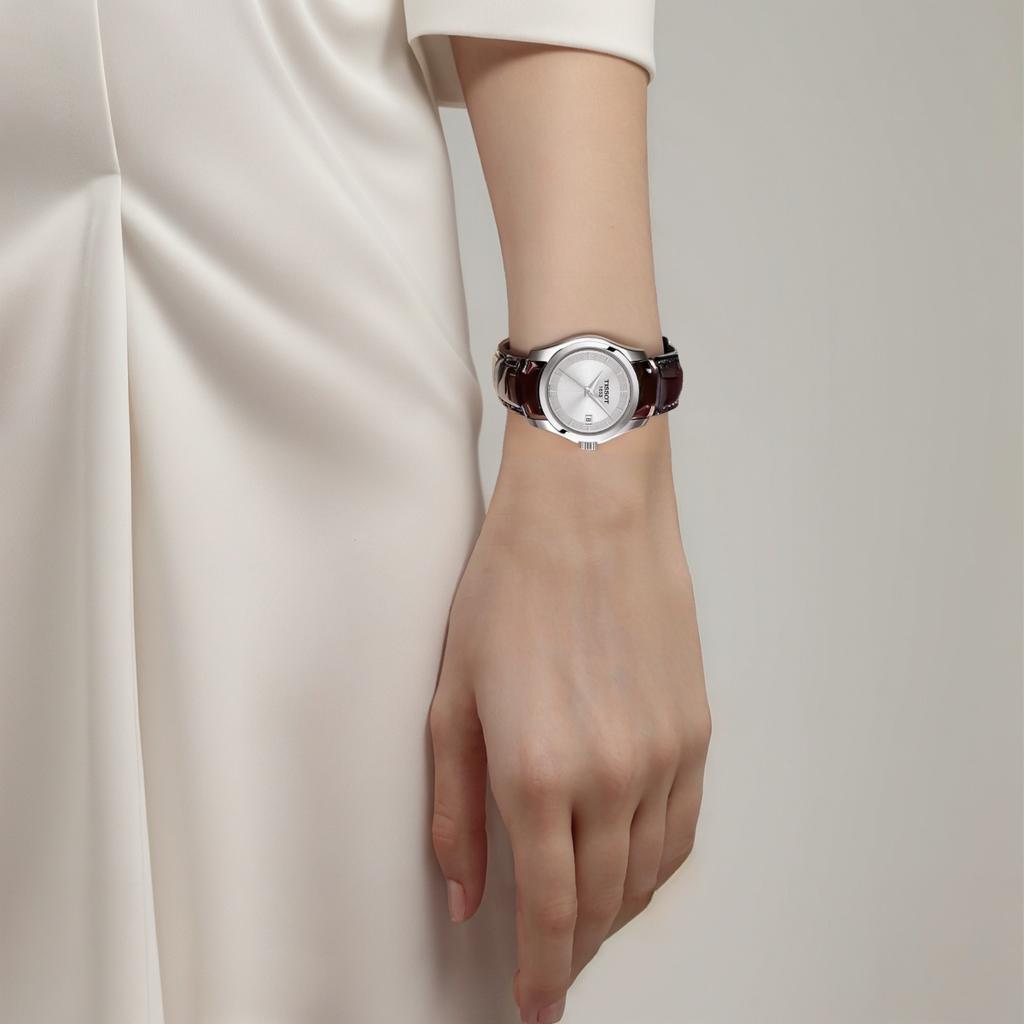 Tissot Kutu Collection Quartz Movement Women's Watch 32mm Silver Dial Stainless Steel Case Leather Strap T035.210.16.031.03