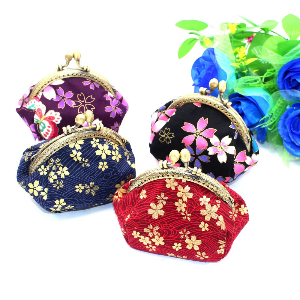 10.5cm Canvas Leaf Print Clasp Coin Purse - Handmade Retro Ladies' Clutch with Snap Closure