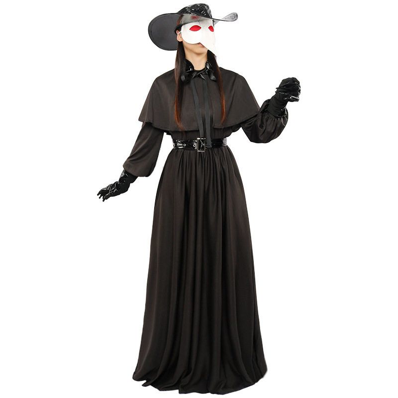 Halloween Adult Medieval Steampunk Style European and American Plague Doctor Costume with Bird-Beak Crow Mask
