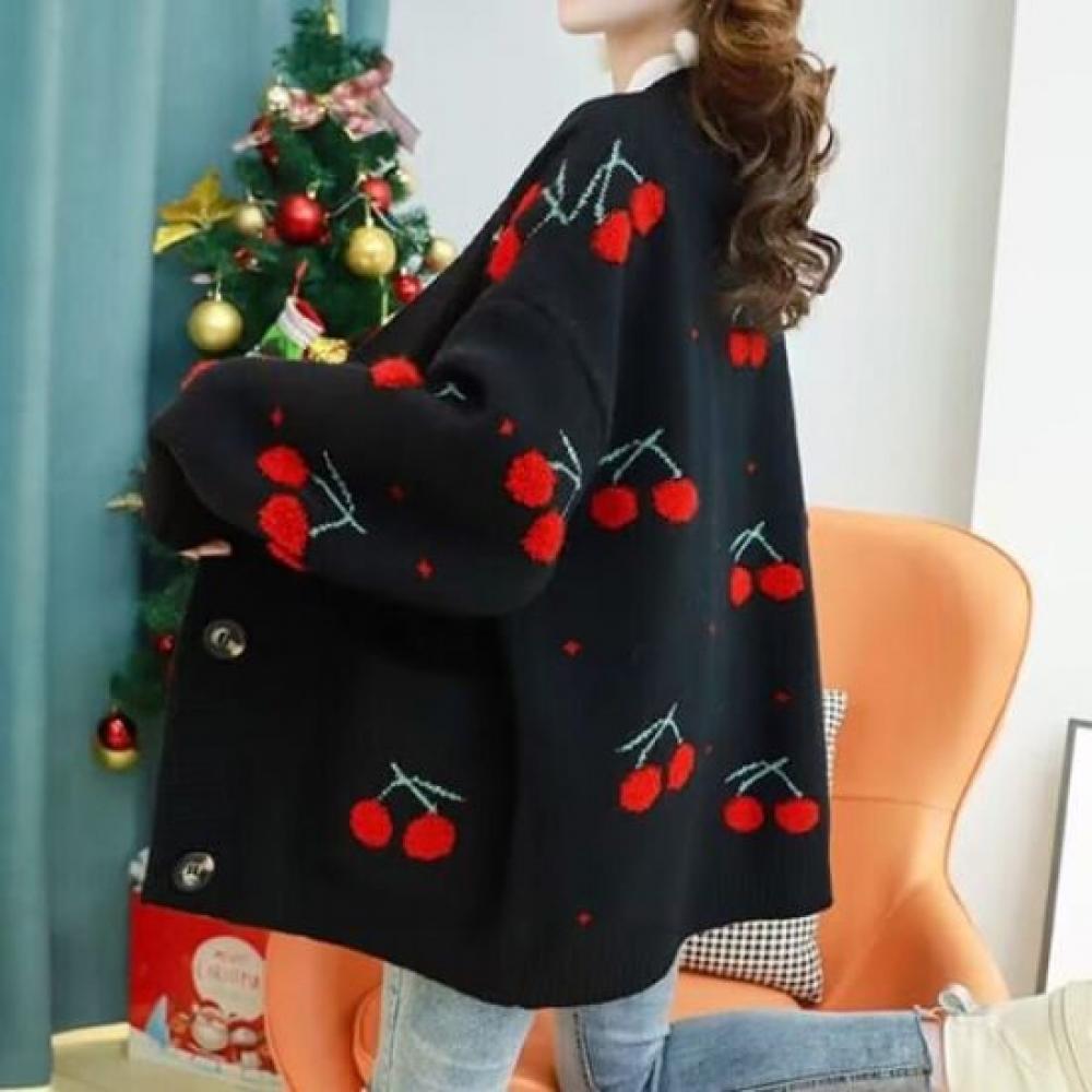 Navava Women Lovely Cherry Long Sleeve Knit Cardigan Nk2429