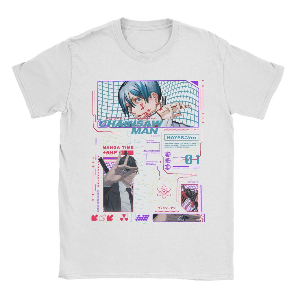 Funny Chainsaw Man Hayakawa Aki T Shirt Men Cotton Short Sleeve  Round Neck Summer Clothes