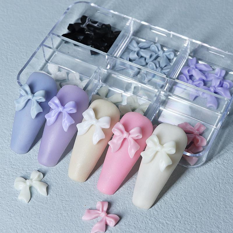 6-grid Box Ribbon Bow Nail Accessories Resin Bow Accessories DIY Nail Products