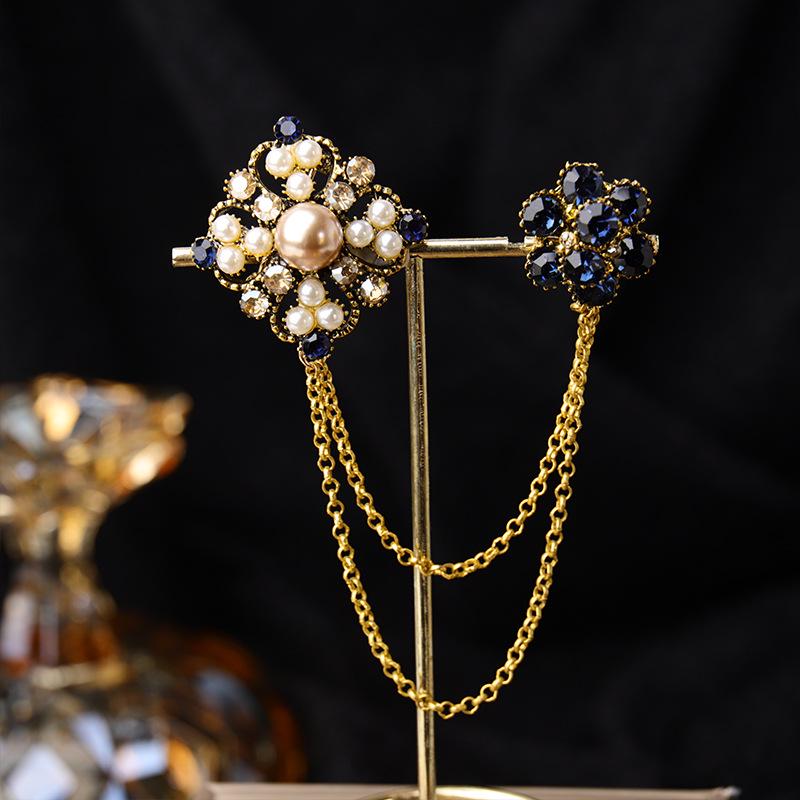 Baroque Rhinestone Pearl Corsage Necklace Brooch - Retro British Court Suit Accessory