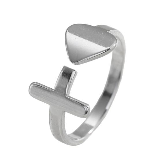 

Women Ring Adjustable Fit Asymmetric Heart Design Bright Polished Mirror Texture Finger Ring Jewelry Gift серебряный
