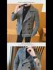 Men's Slim Double-Breasted Plaid Wool Trench Coat – Stylish Korean Suit Collar