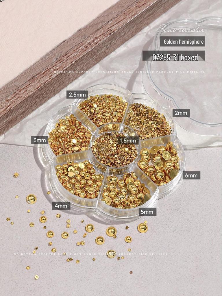 Mini Gold & Silver Half-Round Beads: Versatile Nail Art Decorations