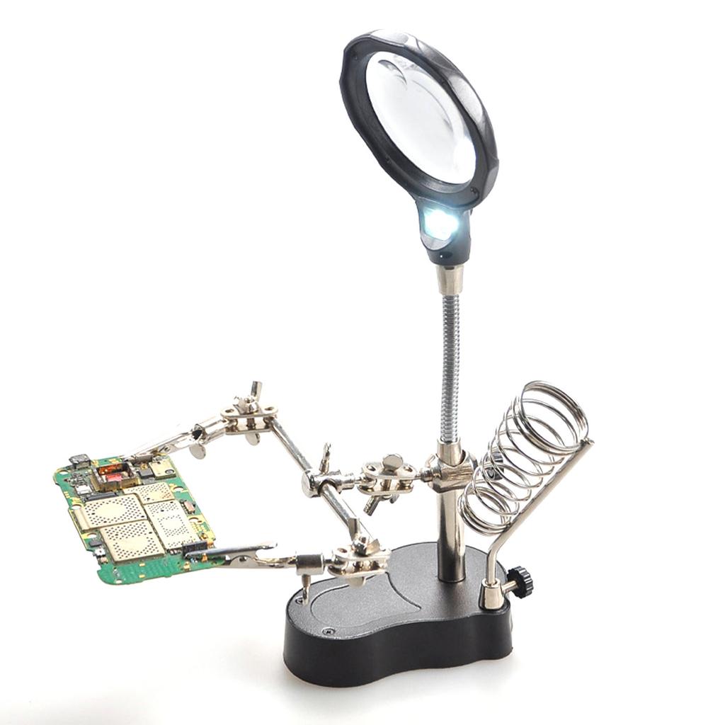 Magnifying Glass Soldering Station LED Lamp Magnifier with Auxiliary Clips for Hardware Repair