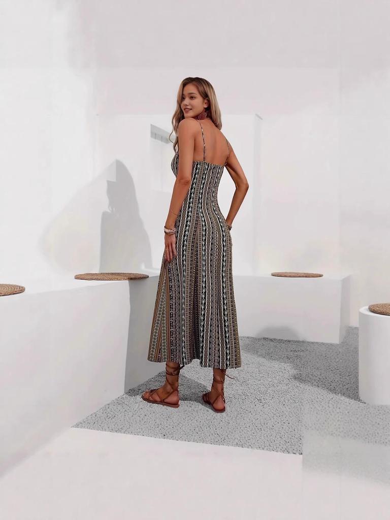 2026 Bohemian Floral Strappy Split Dress for Women