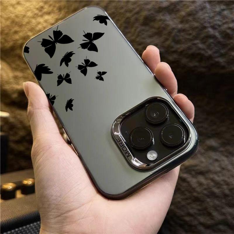 For iPhone 15 Pro 16 Plus 14 Pro Max 13 12 11 X XS XR 7 8 SE Shockproof Drawing Butterfly Lens Protect Plating Cover Case