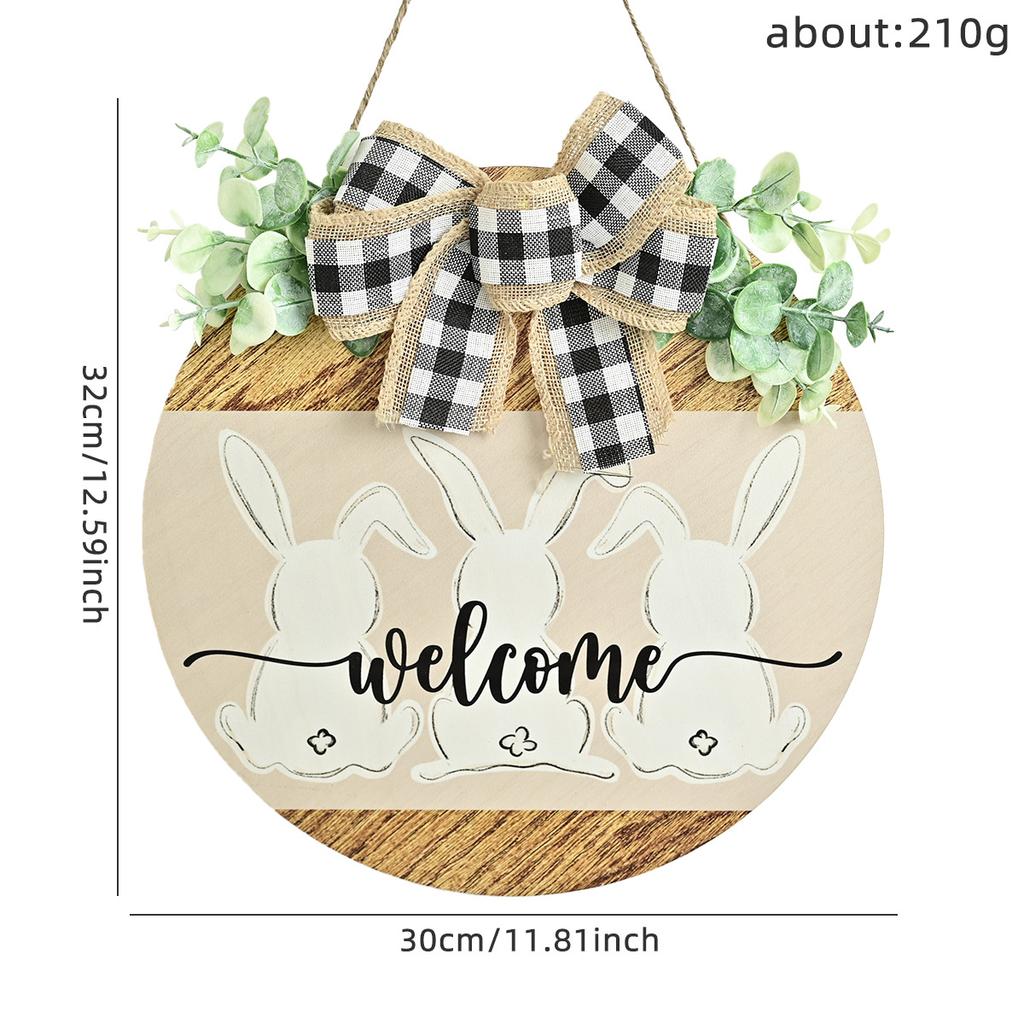 Spring Easter Decorations Easter Bunny Wooden Sign Round Wooden Wreath Pendant with Artificial Flower Decorative Pendant