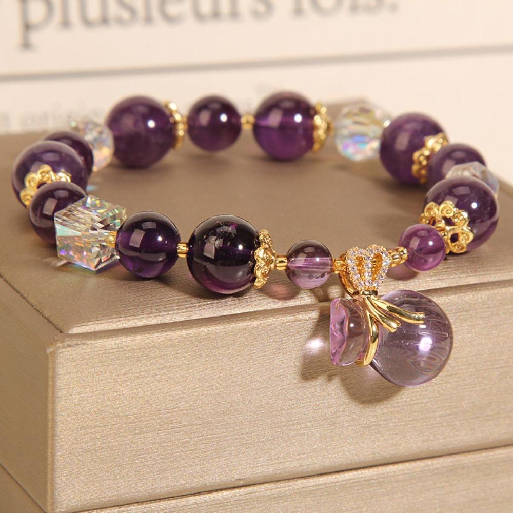 Creative Purple Crystal Bracelet Pendant Flower Fringe Bracelet Purple Beads Bangle  Jewelry Gifts