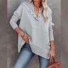 Women's Sweatshirt Fashionable V-neck Hooded Bat-sleeve Top Casual Loose Threaded Pullover