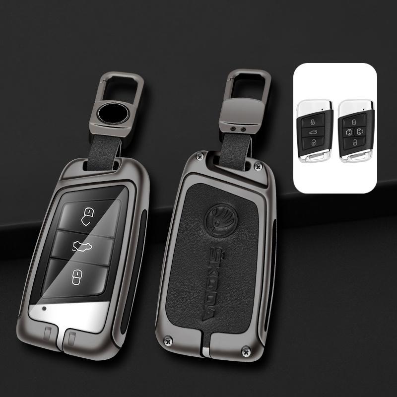 AAAAM1 Zinc Alloy Car Smart Remote Key Case Bag Cover Holder Shell Fob For Skoda Superb A7 Karoq Kodiaq 2020 2021 Keychain Accessories