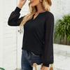 Women's  And Winter Casual Tops Shirts Lace Stitching Long Sleeve V-Neck T-Shirts