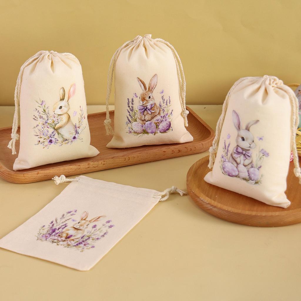 6Pcs Easter Linen Gift Bag Bunny Candy Cookie Packing Bag Spring Easter Party Favor Supplies Kids Candy Gifts Easter Decor 2026