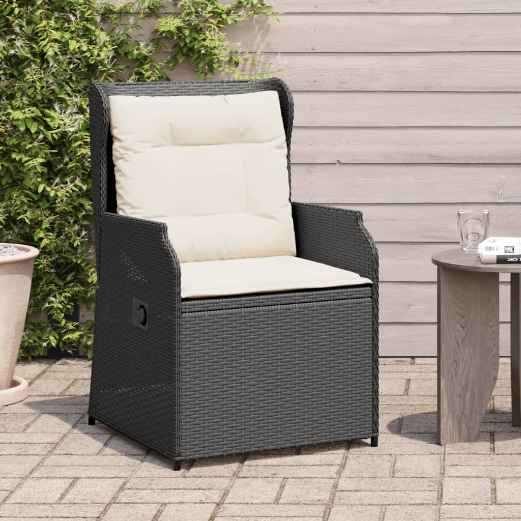 Garden Chair with Cushions 2 Pcs. Adjustable Black Poly Rattan