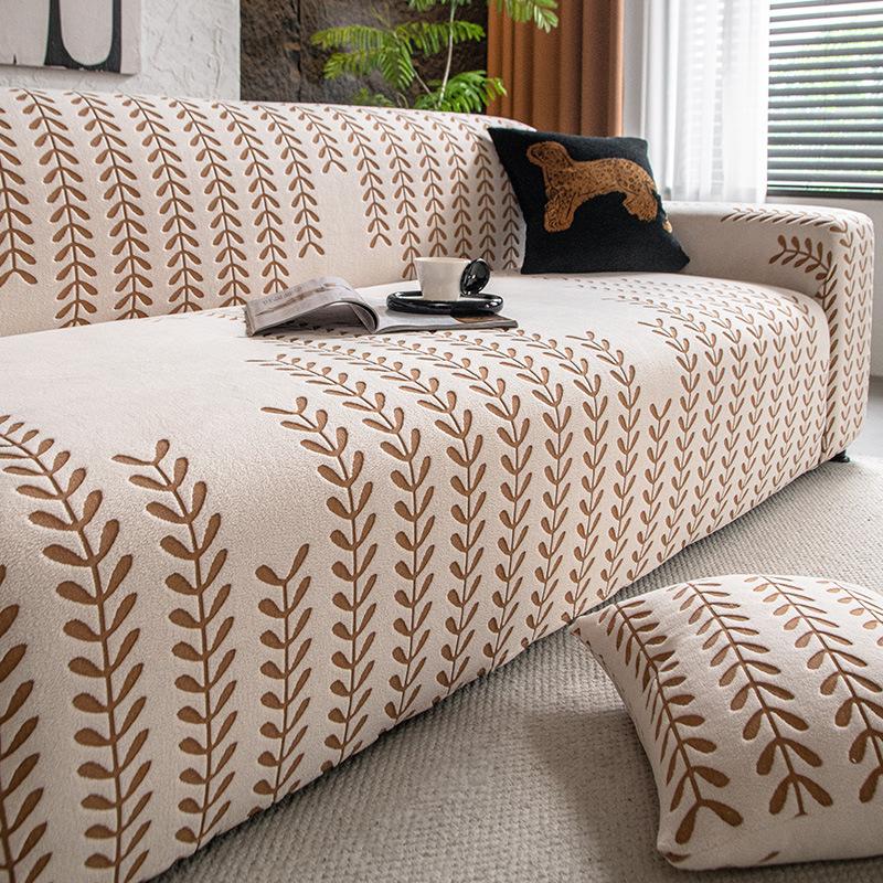 Einfacher Stil Jacquard Fleece All-Inclusive Sofabezug, Vier-Jahreszeiten Rutschfester Sofabezug, Sitzkissen