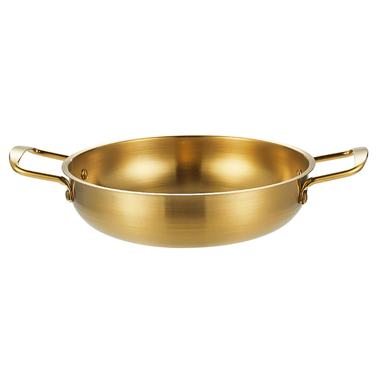 Konnwei Gold Dual Loop Handle Frying Pans 1350Ml Thicken Stainless Steel Flat Bottom Skillet For Cooking Seafood Fried Rice