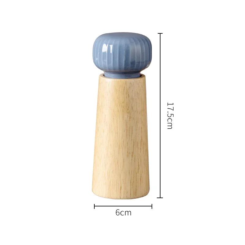Spice Mill Salt and Pepper Grinder Refillable Shaker Manual Herbs Grinder Adjustable Ceramic Core Wooden Bottle Kitchen Tools