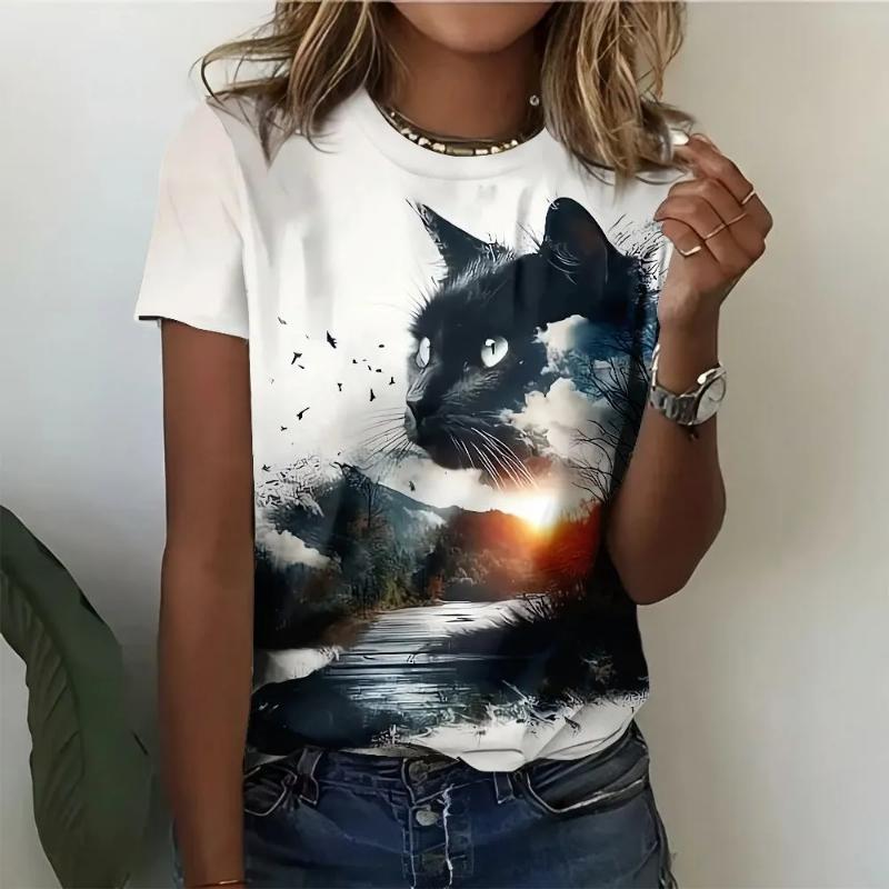 Fashion Women's Crew Neck T-Shirt Crew Neck Short Sleeve 3D Color Printing